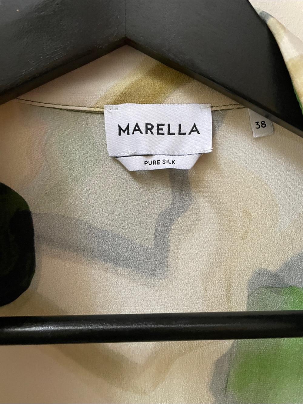 MARELLA SILK Green Black Cream Short-Sleeve Blouse - Picture 2 of 7